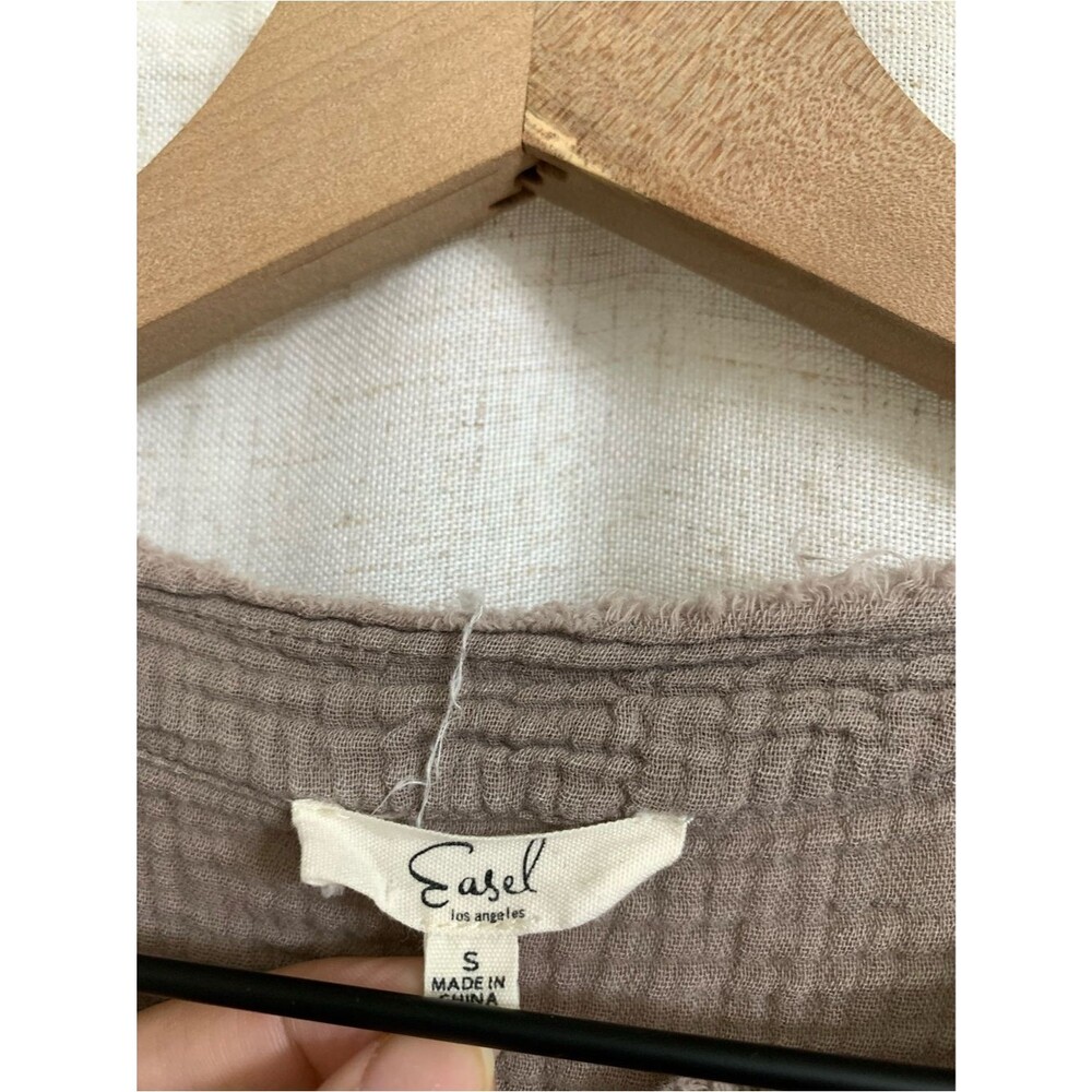 easel 100% Gauze Cotta Peasant Taupe-Like Button Henley Tunic Small - Picture 2 of 9